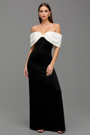 Off The Shoulder Black and White Sheath Long Formal Dress